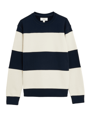 

Mens M&S Collection Pure Cotton Striped Crew Neck Sweatshirt - Ecru Mix, Ecru Mix