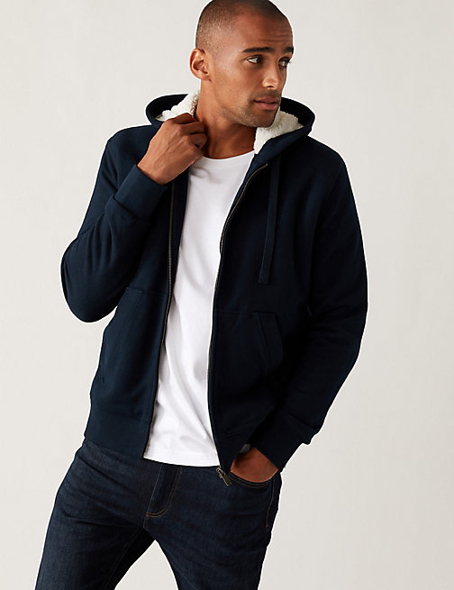 Marks And Spencer Mens M&S Collection Pure Cotton Hoodie - Dark Navy