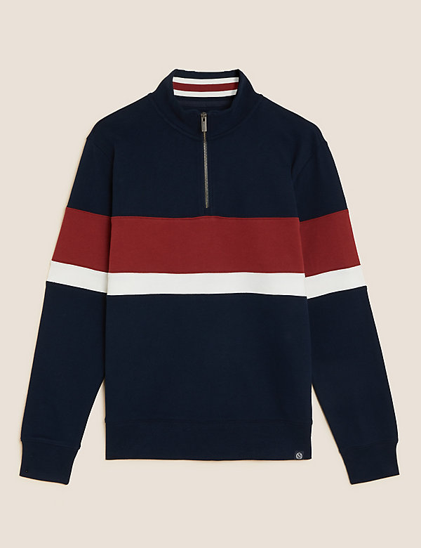 Pure Cotton Colour Block Half Zip Sweatshirt - NL