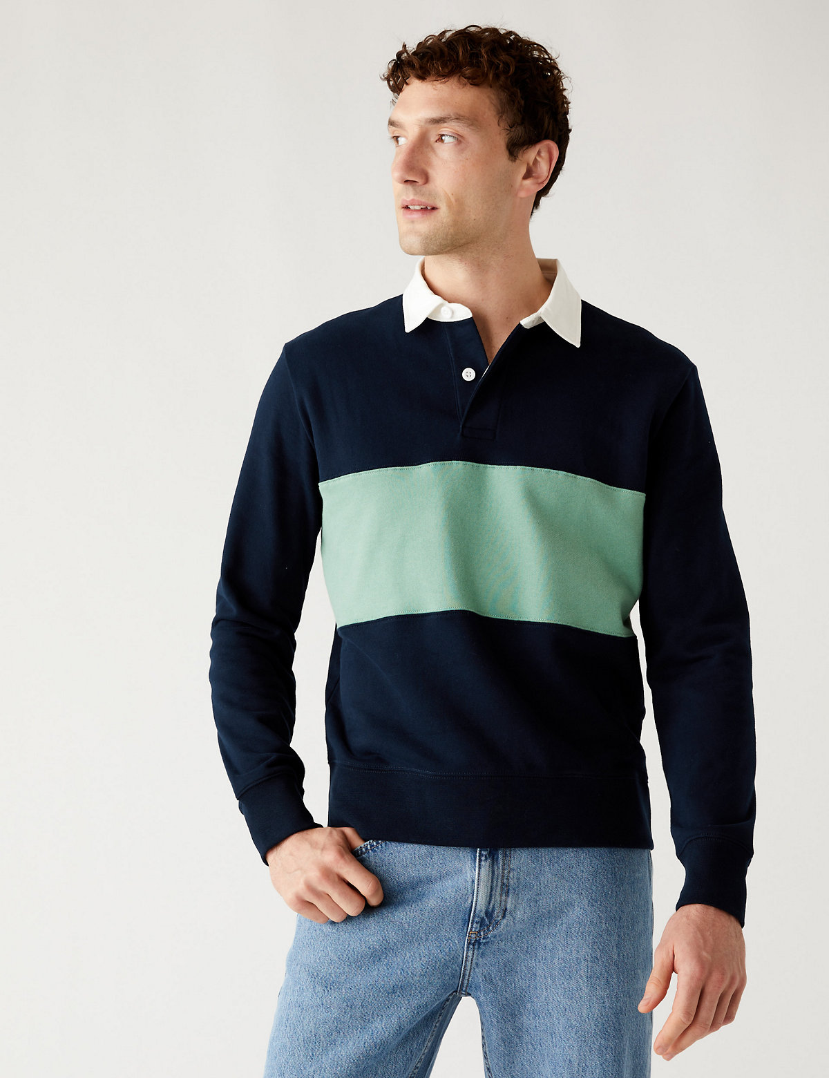 Pure Cotton Colour Block Rugby Sweatshirt