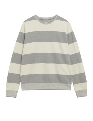 

Mens M&S Collection Cotton Rich Striped Crew Neck Sweatshirt - Ecru Mix, Ecru Mix
