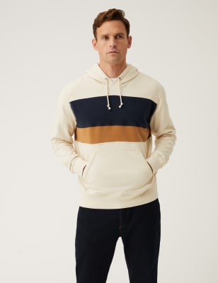 

Mens M&S Collection Pure Cotton Colour Block Hoodie - Ecru, Ecru