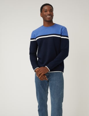

Mens M&S Collection Pure Cotton Colour Block Sweatshirt - Dark Navy, Dark Navy
