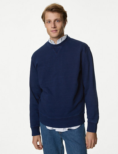 M&S Collection Relaxed Fit Pure Cotton Sweatshirt - Sreg - Dark Indigo, Dark Indigo