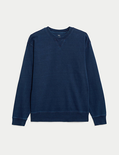 M&S Collection Relaxed Fit Pure Cotton Sweatshirt - Mreg - Dark Indigo, Dark Indigo