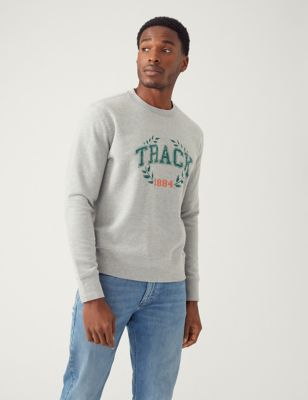

Mens M&S Collection Cotton Rich Track Graphic Sweatshirt - Grey Marl, Grey Marl