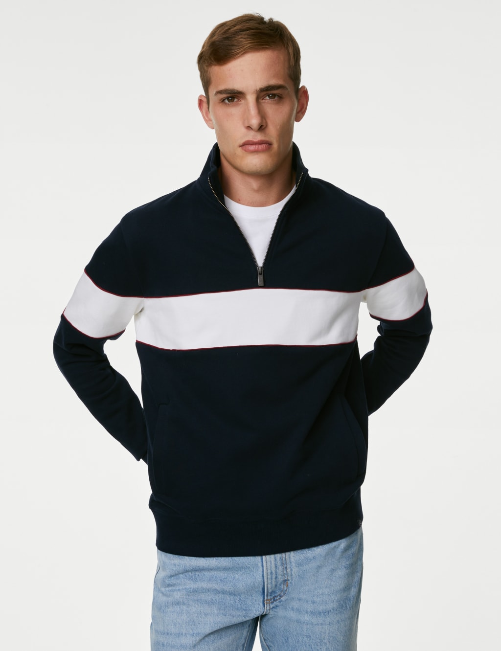 Pure Cotton Colour Block Half Zip Sweatshirt image 3