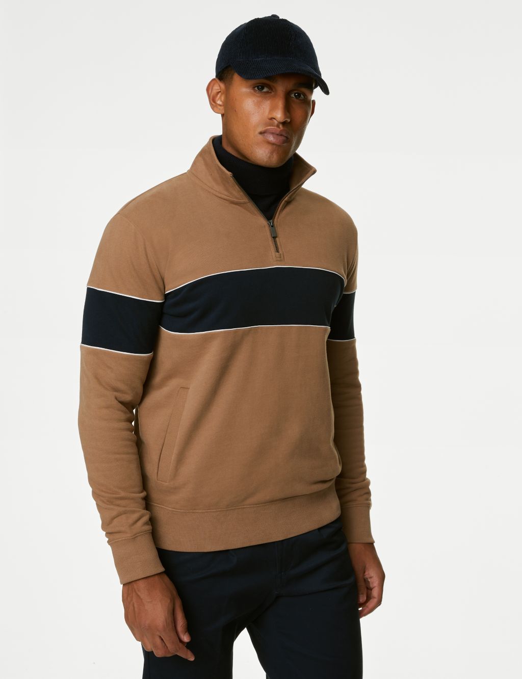 Pure Cotton Colour Block Half Zip Sweatshirt image 2