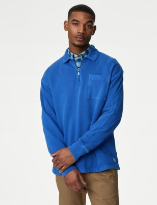 

Mens M&S Collection Relaxed Fit Pure Cotton Half Zip Sweatshirt - Rich Blue, Rich Blue