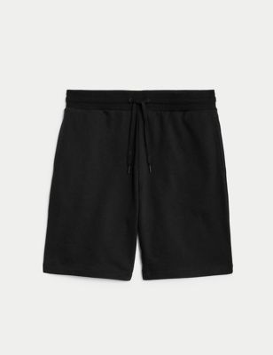 M&S Men's Cotton Rich Oversized Jersey Shorts - MREG - Black, Black,Sage Green,Light Grey,Ecru