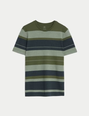Pure Cotton Double Knit Striped T-Shirt