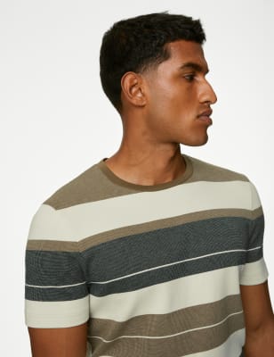 

Mens M&S Collection Pure Cotton Double Knit Striped T-Shirt - Dark Camel, Dark Camel