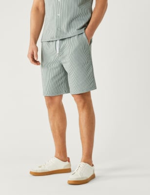 

Mens M&S Collection Gestreifte Jersey-Shorts mit Kordelzug - Sage, Sage