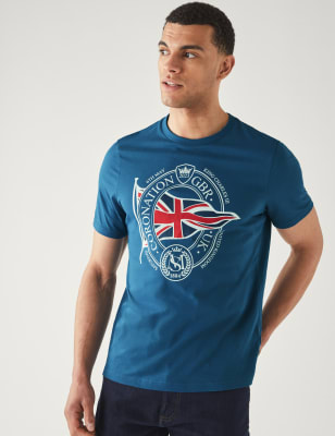 

Mens M&S Collection T-Shirt aus reiner Baumwolle mit Union-Jack-Motiv für Herren - Dark Blue, Dark Blue
