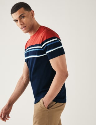 

Mens M&S Collection T-Shirt aus reiner Baumwolle mit Blockfarben für Herren - Navy Mix, Navy Mix