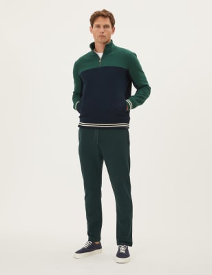 Marks And Spencer Mens M&S Collection Cotton Rich Straight Leg Joggers - Dark Green, Dark Green