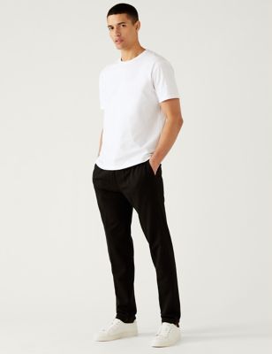 Marks And Spencer Mens M&S Collection Cotton Rich Straight Leg Joggers - Black