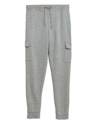 

Mens M&S Collection Cuffed Pure Cotton Cargo Joggers - Grey Marl, Grey Marl