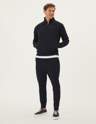 Marks And Spencer Mens M&S Collection Pure Cotton Cuffed Joggers - Dark Navy, Dark Navy