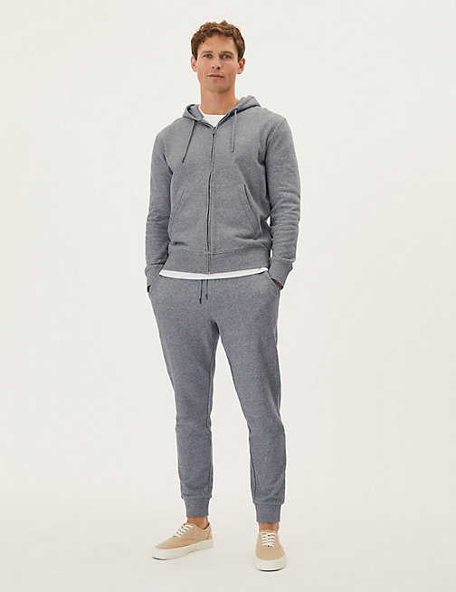 Marks And Spencer Mens M&S Collection Pure Cotton Cuffed Joggers - Grey Marl, Grey Marl