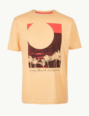 Cotton Blend Sunset Print Crew Neck T-Shirt | M&S Collection | M&S