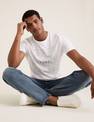  T-shirt 100 % coton à motif plan de Leeds de style graphique - White