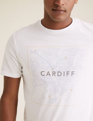  T-shirt 100 % coton à motif plan de Cardiff de style graphique - White