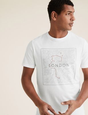  T-shirt 100 % coton à motif carte de Londres de style graphique - White