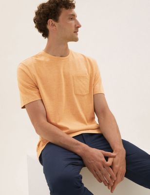 

Mens M&S Collection Pure Cotton Textured T-Shirt - Golden Tan, Golden Tan