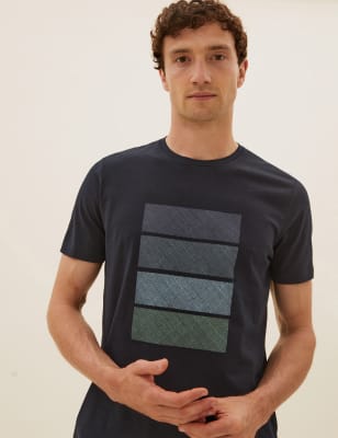 

Mens M&S Collection Pure Cotton Block Graphic T-Shirt - Dark Navy, Dark Navy