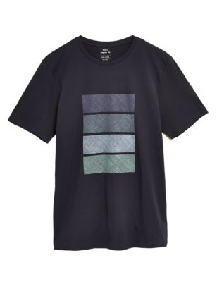 M&S Mens Pure Cotton Block Graphic T-Shirt