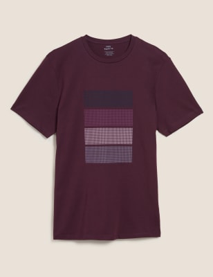 

Mens M&S Collection Camiseta 100% algodón con gráfico de bloques - Berry, Berry