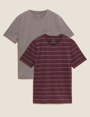 

Mens M&S Collection 2 Pack Pure Cotton Striped T-Shirts - Berry, Berry