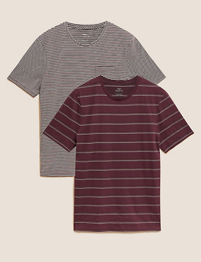 2 Pack Pure Cotton Striped T-Shirts