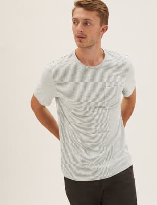 

Mens M&S Collection 2er-Pack gestreifte T-Shirts aus reiner Baumwolle - Green Mix, Green Mix
