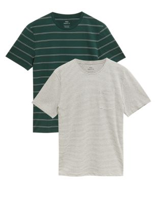 M&S Mens 2 Pack Pure Cotton Striped T-Shirts