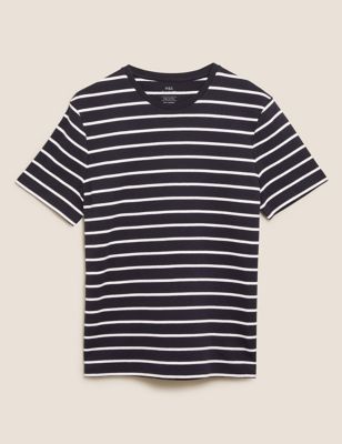 M&S Mens nPure Cotton Double Knit Striped T-Shirt