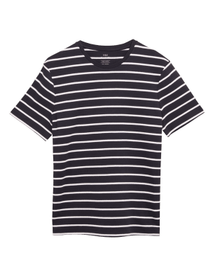 

Mens M&S Collection T-Shirt aus reiner Baumwolle mit Doppelstreifen - Dark Navy, Dark Navy