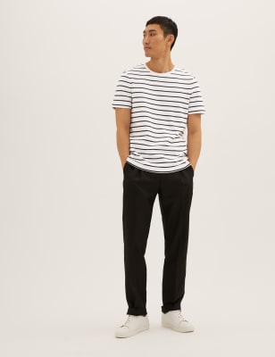 

Mens M&S Collection nPure Cotton Double Knit Striped T-Shirt - White Mix, White Mix