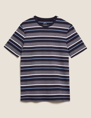 

Mens M&S Collection Pure Cotton Striped T-Shirt - Navy Mix, Navy Mix