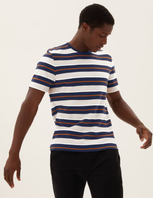 

Mens M&S Collection Pure Cotton Striped T-Shirt - Toffee, Toffee