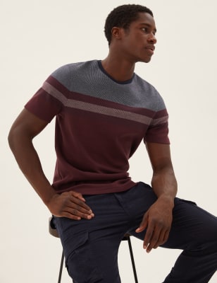 

Mens M&S Collection Pure Cotton Double Knit Striped T-Shirt - Berry, Berry