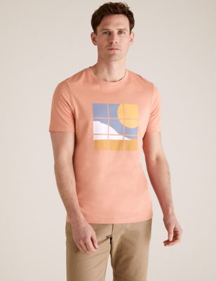 T-shirt cintré 100 % coton à motif de style graphique - Dusty Apricot