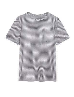 

Mens M&S Collection Pure Cotton Striped T-Shirt - Dark Navy, Dark Navy