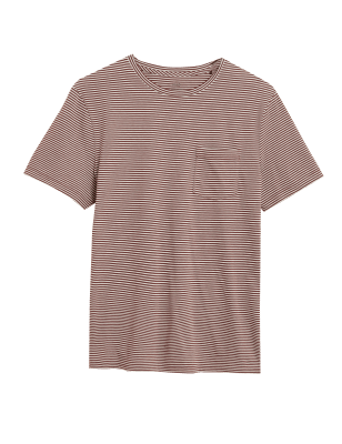 

Mens M&S Collection Pure Cotton Striped T-Shirt - Burgundy, Burgundy