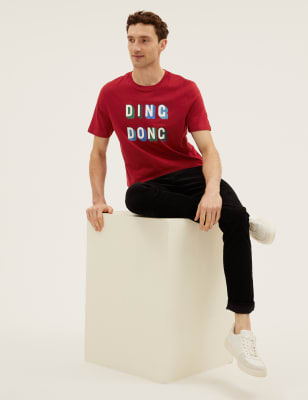 

Mens M&S Collection Pure Cotton Ding Dong Slogan T-Shirt - Red, Red