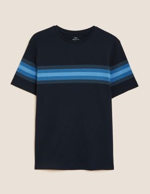 M&S Mens Pure Cotton Double Knit Striped T-Shirt