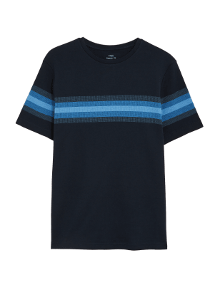 

Mens M&S Collection Pure Cotton Double Knit Striped T-Shirt - Dark Navy, Dark Navy