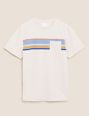 Schweres T-Shirt aus reiner Baumwolle mit Streifen - AT