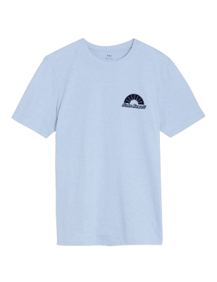 

Mens M&S Collection T-Shirt aus reiner Baumwolle mit Schriftzug „Aloha Hawaii“ - Light Blue, Light Blue